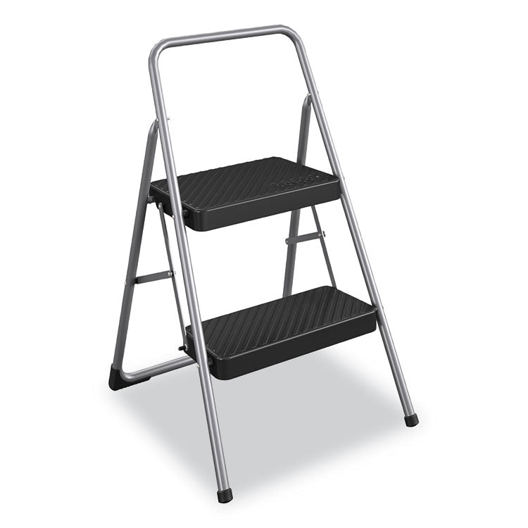 Cosco - 2-Step Folding Steel Step Stool, 200 lb Capacity, 28.13" Working Height, Cool Gray