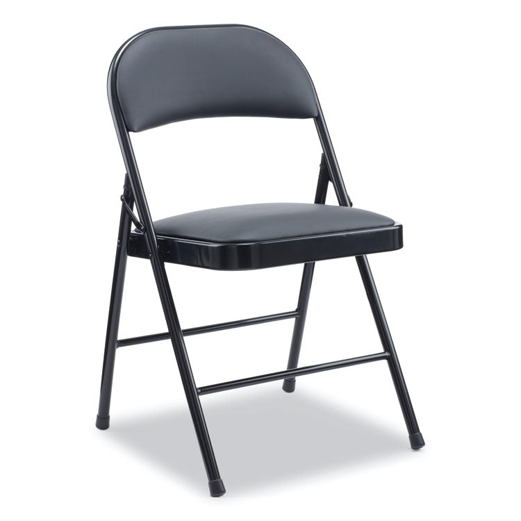 Alera - Alera PU Padded Folding Chair, Supports Up to 250 lb, Black Seat/Back, Black Base, 4/Carton