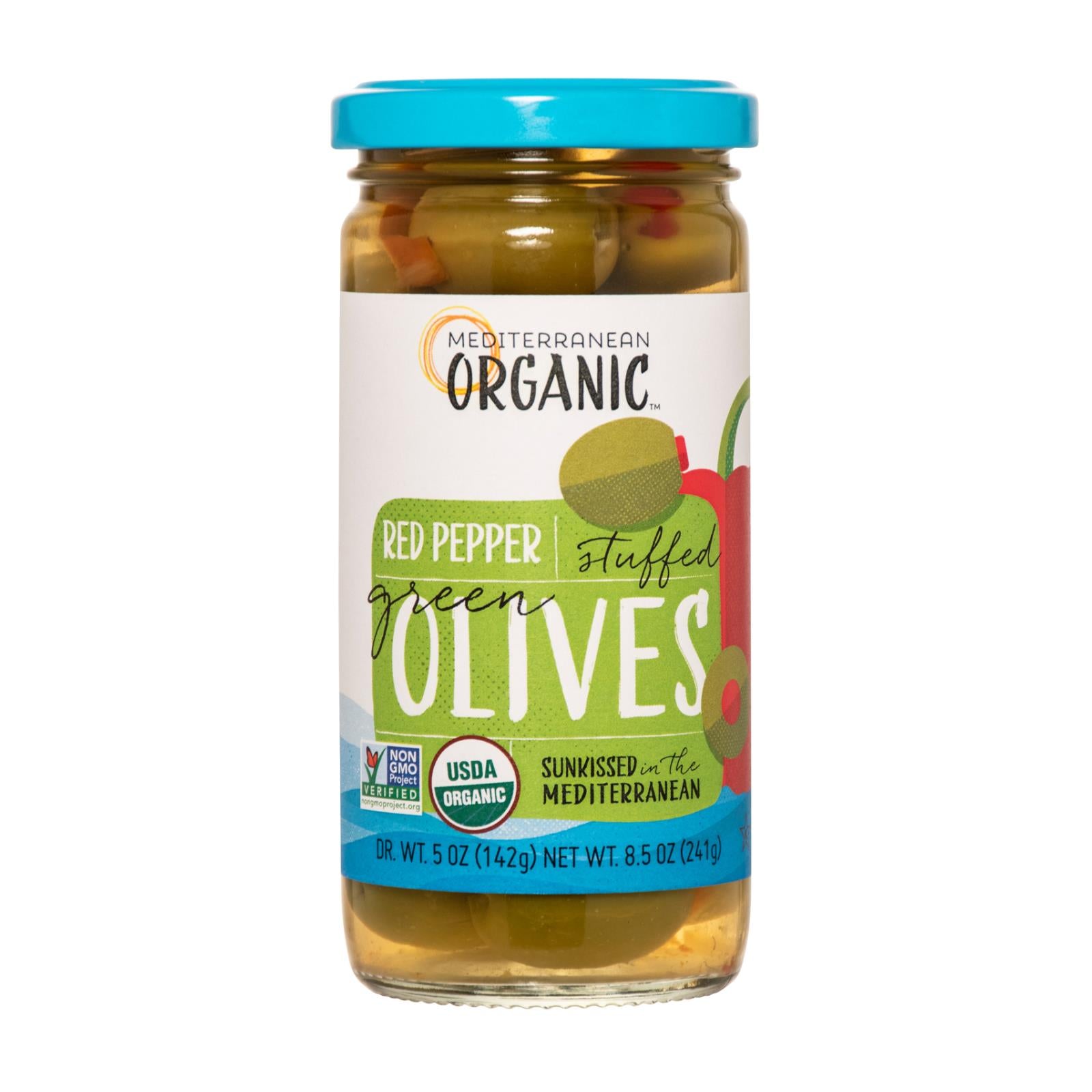 Mediterranean Organic Organic Stuffed Green Olives Red Peppers - Case of 12 - 8.5 OZ
