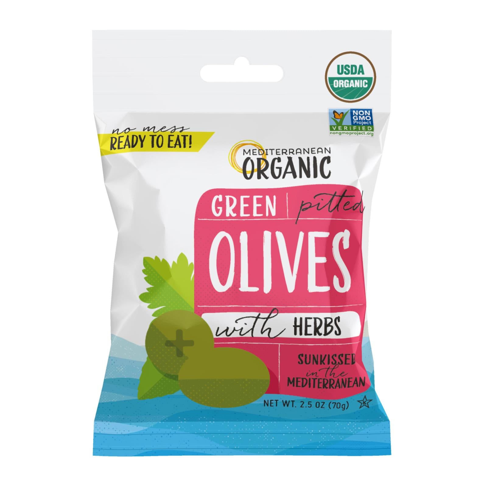 Mediterranean Organic Organic Green Pitted Olives With Herbs - Case Of 12 - 2.5 Oz