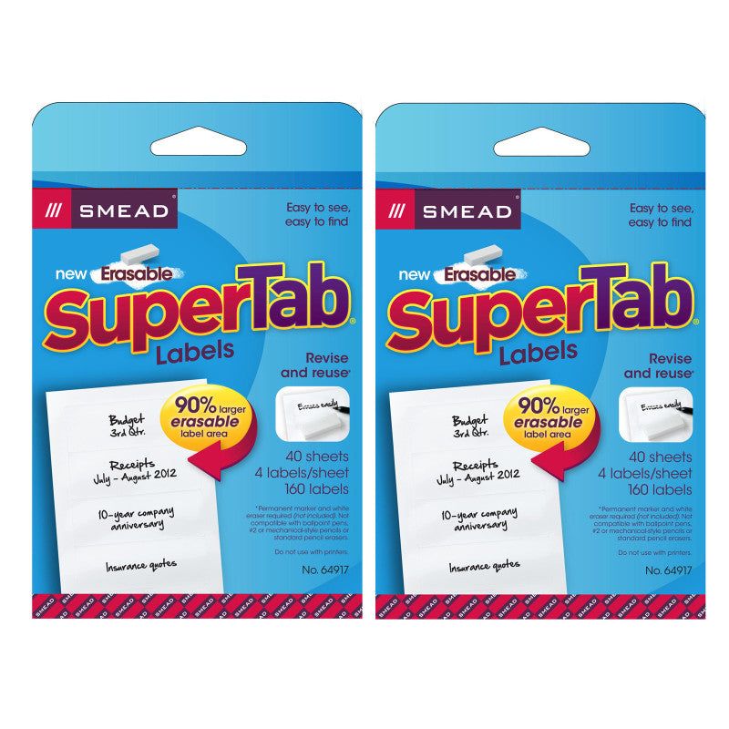 SMEAD - Erasable SuperTab® File Folder Labels, White, 160 labels Per Pack, 2 Packs