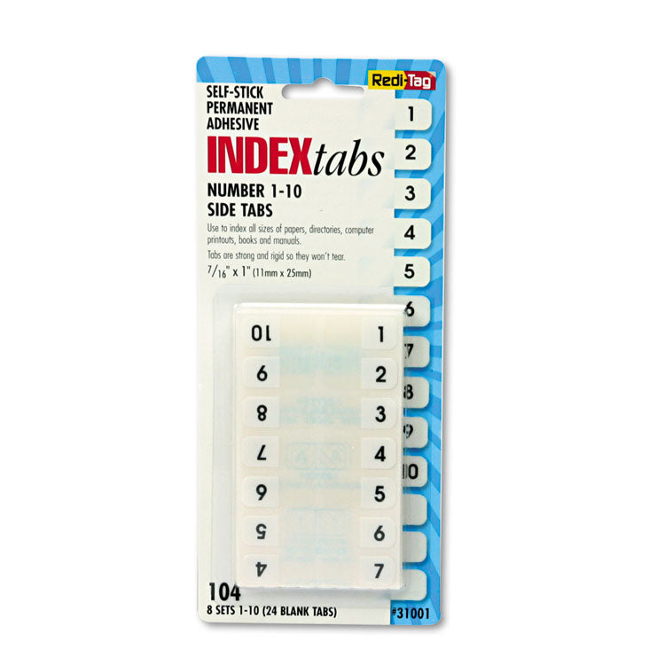 Redi-Tag - Legal Index Tabs, Preprinted Numeric: 1 to 10, 1/12-Cut, White, 0.44" Wide, 104/Pack