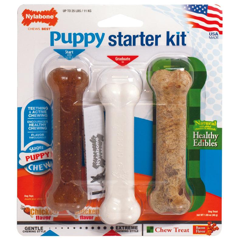 NYLABONE - Nylabone Starter Kit Assorted Plastic Bones Chew Dog Toy 1.89 oz 3 pk