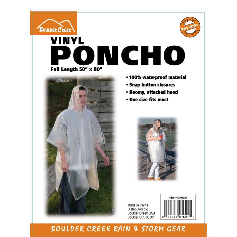 BOULDER CREEK - Boulder Creek Clear Vinyl Rain Poncho One Size Fits All