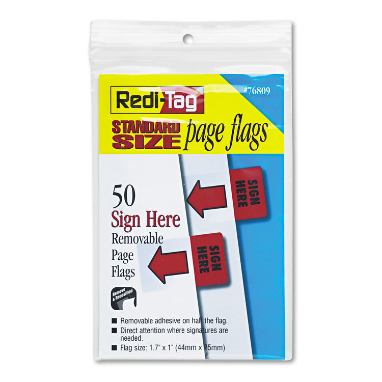 Redi-Tag - Removable/Reusable Page Flags, "Sign Here", Red, 50/Pack