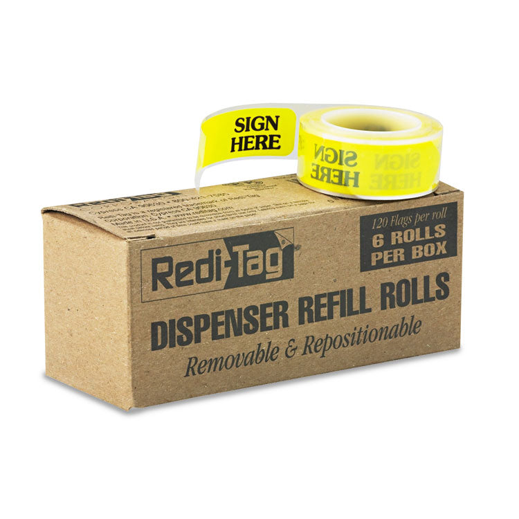 Redi-Tag - Arrow Message Page Flag Refills, "Sign Here", Yellow, 120 Flags/Roll, 6 Rolls/Box