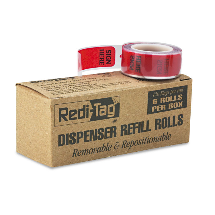 Redi-Tag - Arrow Message Page Flag Refills, "Sign Here", 120 Flags/Roll, 6 Rolls/Box