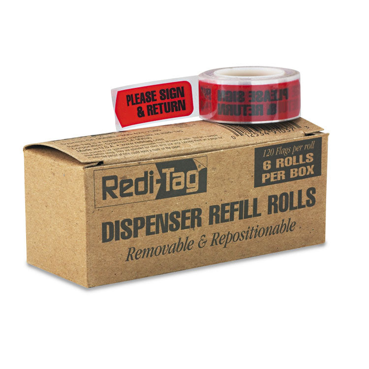 Redi-Tag - Arrow Message Page Flag Refills, "Please Sign and Return", Red, 120 Flags/Roll, 6 Rolls/Box