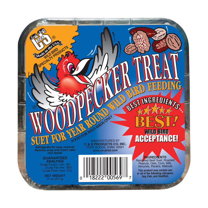 C&S - C&S Products Woodpecker Treat Assorted Species Beef Suet Wild Bird Food 11 oz - Case of 12