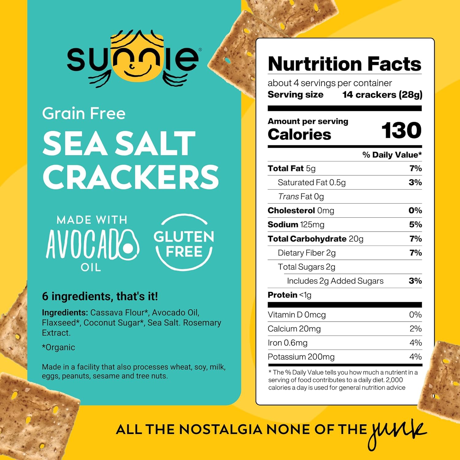 Sunnie - Sea Salt Crackers with Avocado Oil - 4 Oz -  Pack of 12