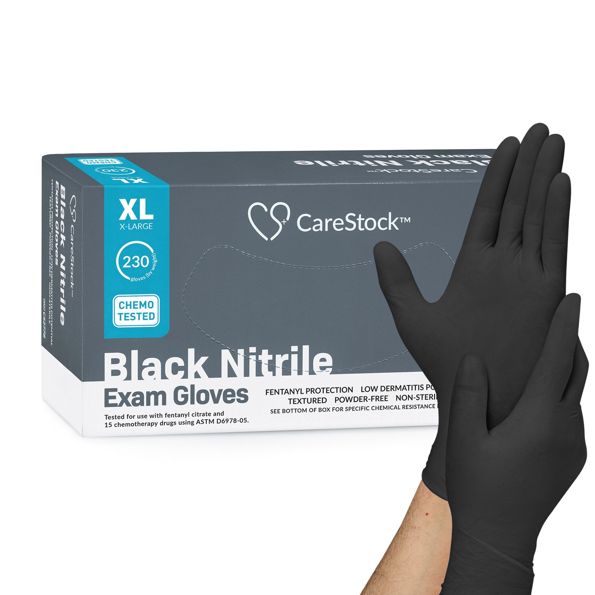 CareStock - Exam Glove CareStock™ X-Large NonSterile Nitrile Standard Cuff Length Fully Textured Black Not Rated [2300/CS]