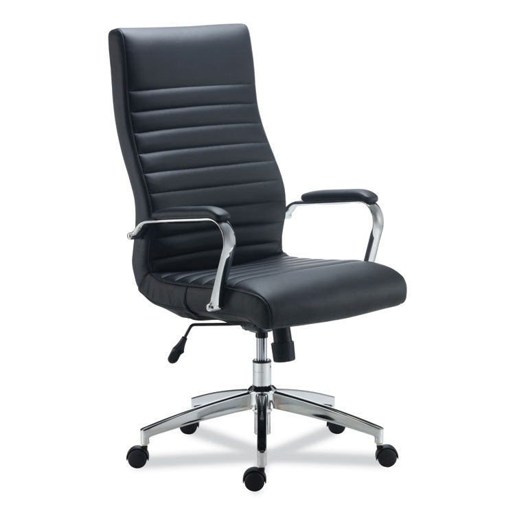 Alera - Alera Eddleston Leather Manager Chair, Supports Up to 275 lb, Black Seat/Back, Chrome Base