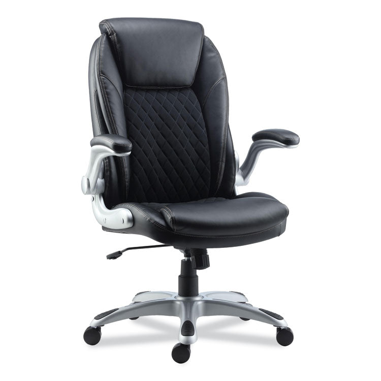 Alera - Alera Leithen Bonded Leather Midback Chair, Supports Up to 275 lb, Black Seat/Back, Silver Base