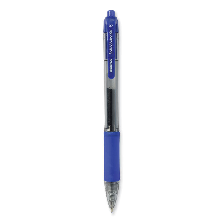 Zebra - Sarasa Dry Gel X20 Gel Pen, Retractable, Medium 0.7 mm, Blue Ink, Translucent Blue Barrel, 12/Pack