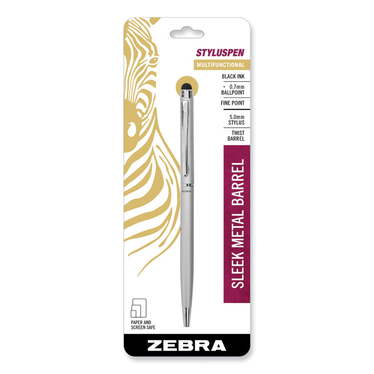 Zebra - StylusPen Twist Ballpoint Pen/Stylus, Silver