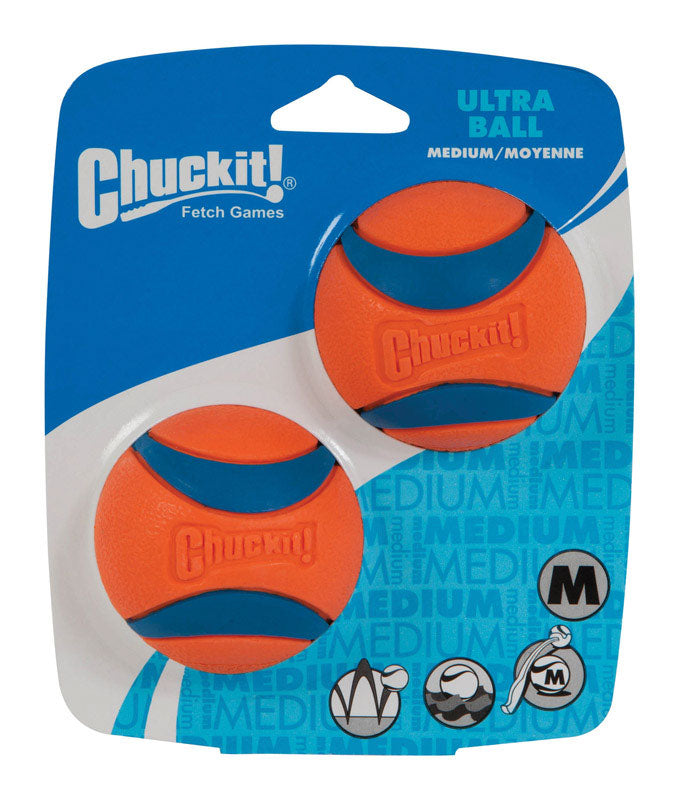 CHUCKIT! - Chuckit! Blue/Orange Rubber Fetch Ball Ultra Ball Medium 2 pk