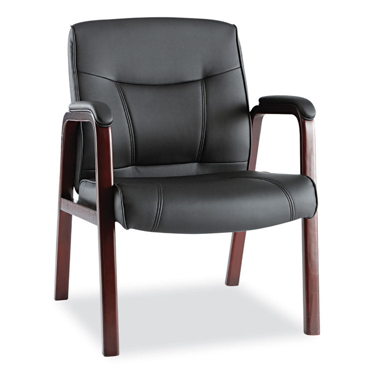 Alera - Alera Madaris Series Bonded Leather Guest Chair with Wood Trim Legs, 25.39" x 25.98" x 35.62", Black Seat/Back, Mahogany Base