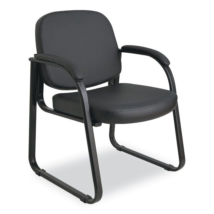 Alera - Alera Genaro Series Faux Leather Half-Back Sled Base Guest Chair, 25" x 24.80" x 33.66", Black Seat, Black Back, Black Base