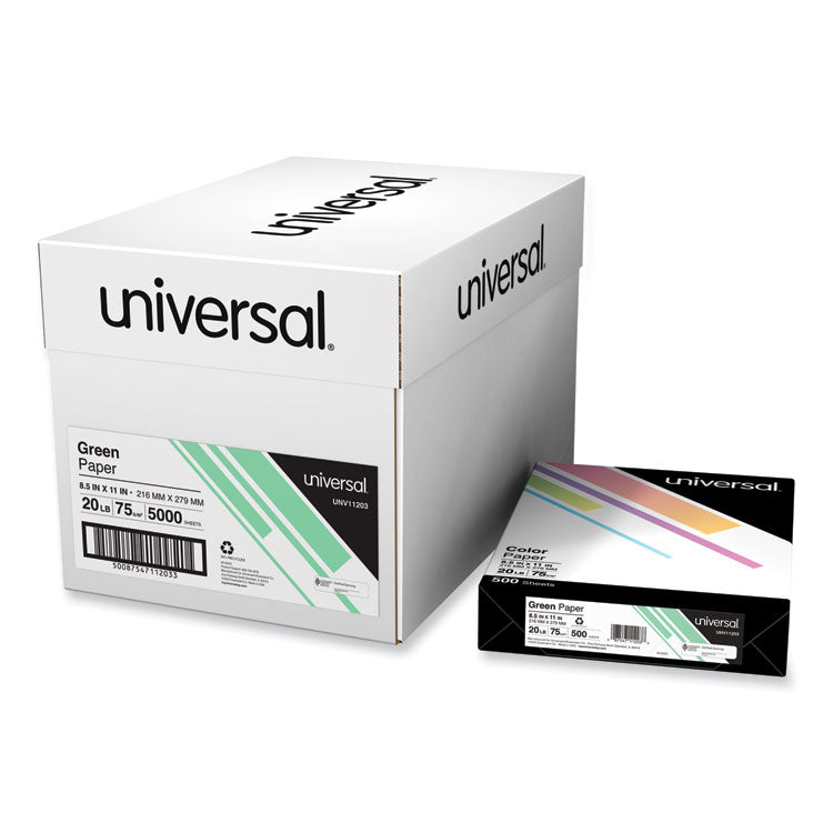 Universal - Deluxe Colored Paper, 20 lb Bond Weight, 8.5 x 11, Green, 500/Ream