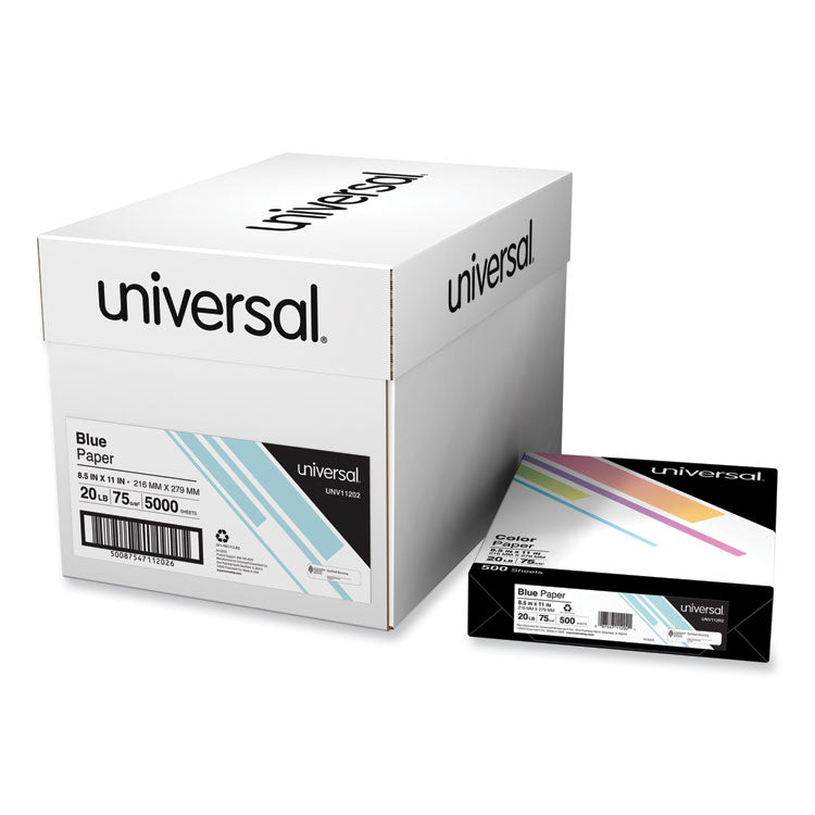 Universal - Deluxe Colored Paper, 20 lb Bond Weight, 8.5 x 11, Blue, 500/Ream