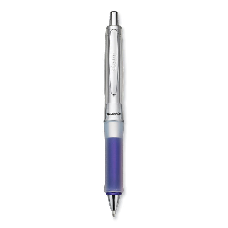 Pilot - Dr. Grip Center of Gravity Ballpoint Pen, Retractable, Medium 1 mm, Black Ink, Silver/Navy Grip Barrel