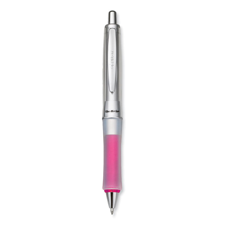 Pilot - Dr. Grip Center of Gravity Ballpoint Pen, Retractable, Medium 1 mm, Black Ink, Silver/Pink Grip Barrel