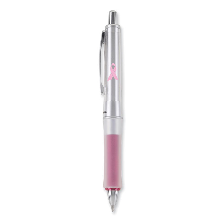 Pilot - Dr. Grip Center of Gravity Breast Cancer Awareness Ballpoint Pen, Retractable, Medium 1mm, Black Ink, Silver/Pink Barrel