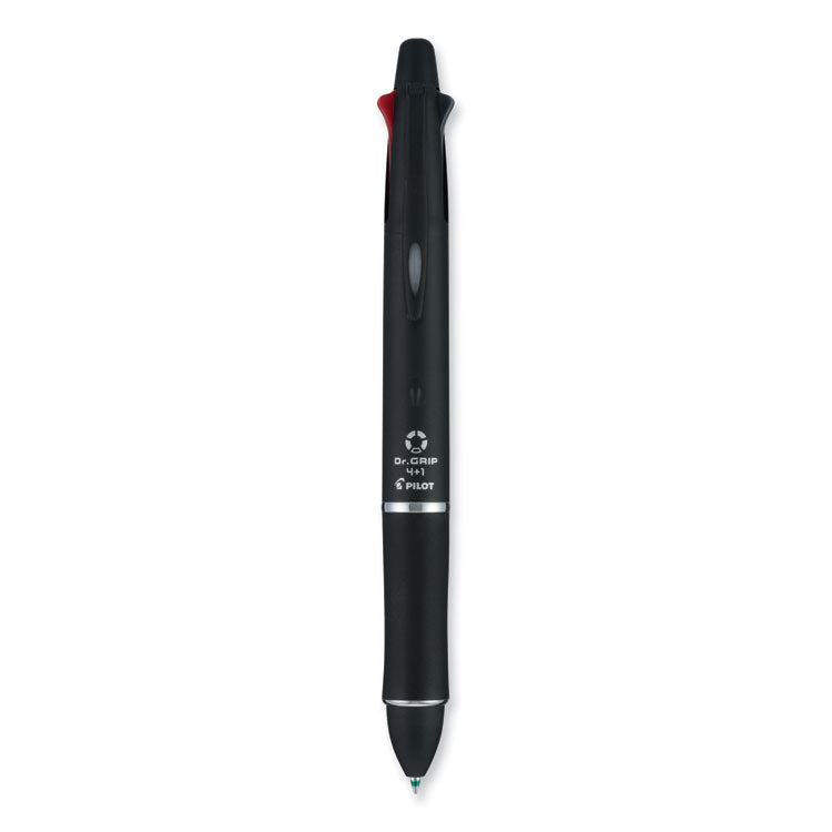 Pilot - Dr. Grip 4 + 1 Multi-Color Ballpoint Pen/Pencil, Retractable, 0.7 mm Pen/0.5mm Pencil, Black/Blue/Green/Red Ink, Black Barrel