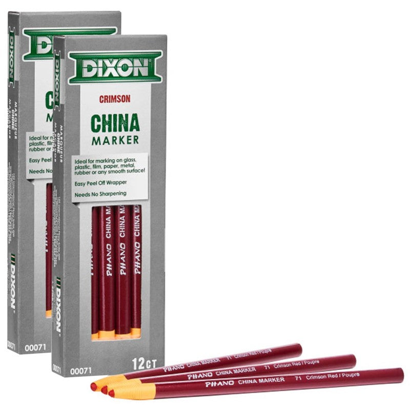 DIXON - Phano China Markers, Crimson Red, 12 Per Pack, 2 Packs