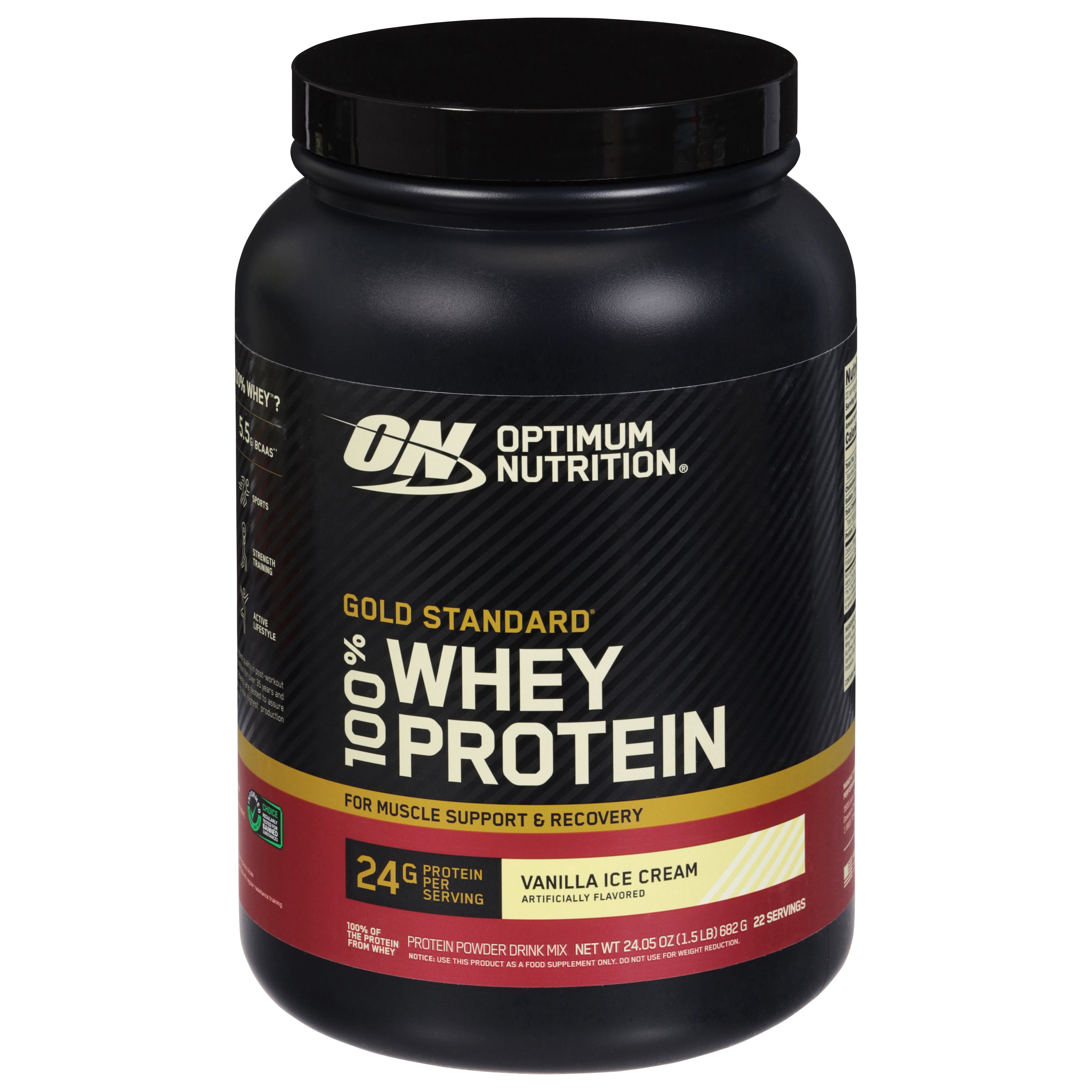 Optimum Nutrition Gold Standard 100% Whey Protein Vanilla Ice Cream Protein Powder Drink Mix 24.05 oz - Case of 1
