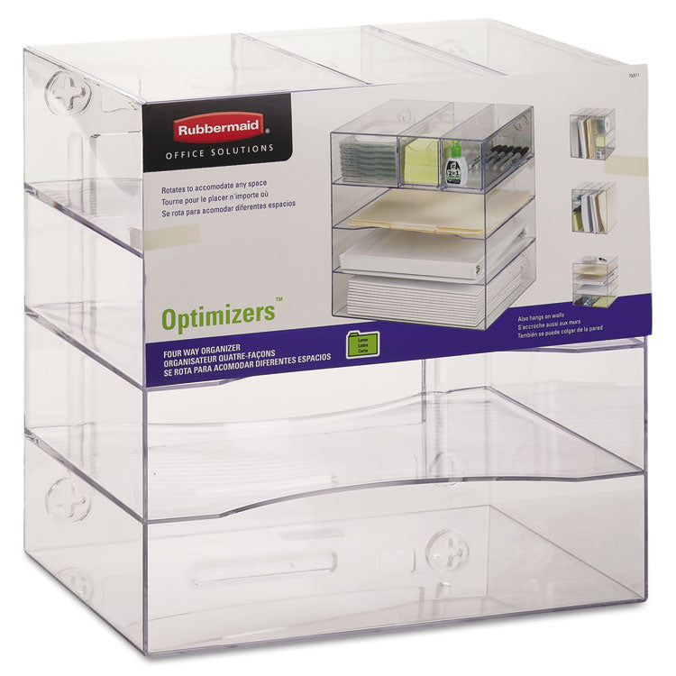 Rubbermaid - Optimizers Four-Way Organizer with Drawers, 6 Compartments, 2 Drawers, Plastic, 10 x 13.25 x 13.25, Clear