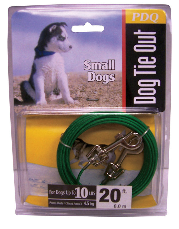 PDQ - PDQ Green / Silver Vinyl Coated Cable Dog Tie Out Small