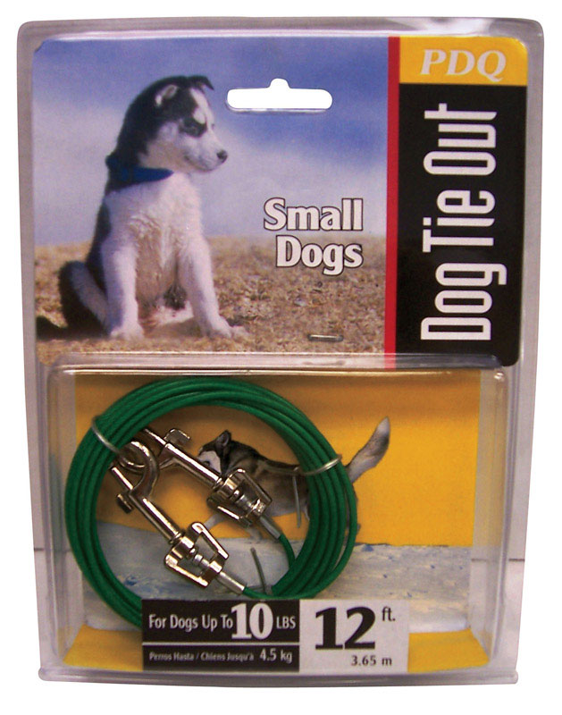 PDQ - PDQ Green / Silver Tie-Out Vinyl Coated Cable Dog Tie Out Small