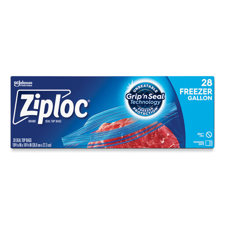 Ziploc - Zipper Freezer Bags, 1 gal, 2.7 mil, 9.6" x 12.1", Clear, 28/Box