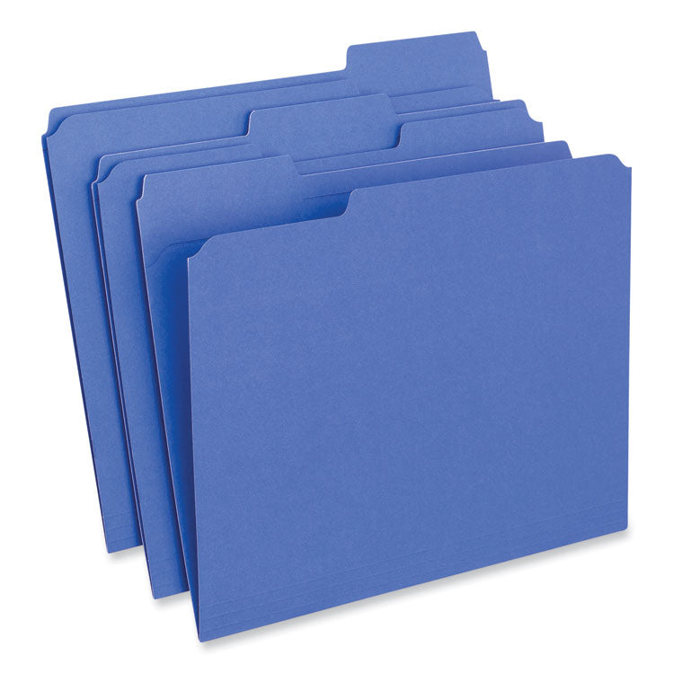 Universal - Reinforced Top-Tab File Folders, 1/3-Cut Tabs: Assorted, Letter Size, 1" Expansion, Blue, 100/Box