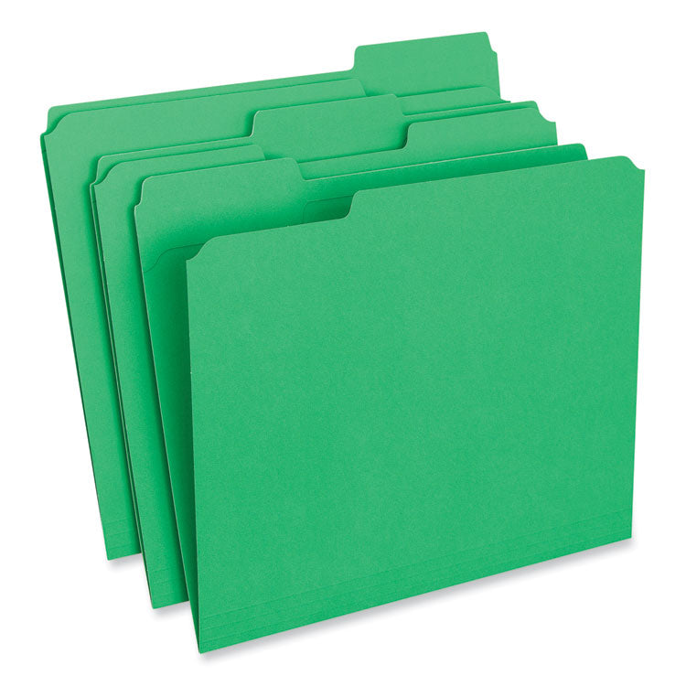 Universal - Reinforced Top-Tab File Folders, 1/3-Cut Tabs: Assorted, Letter Size, 1" Expansion, Green, 100/Box