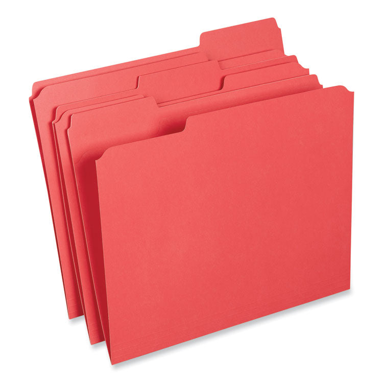 Universal - Reinforced Top-Tab File Folders, 1/3-Cut Tabs: Assorted, Letter Size, 1" Expansion, Red, 100/Box