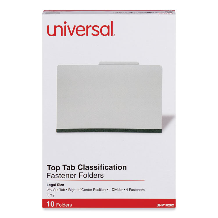 Universal - Four-Section Pressboard Classification Folders, 1 Divider, Legal Size, Gray, 10/Box