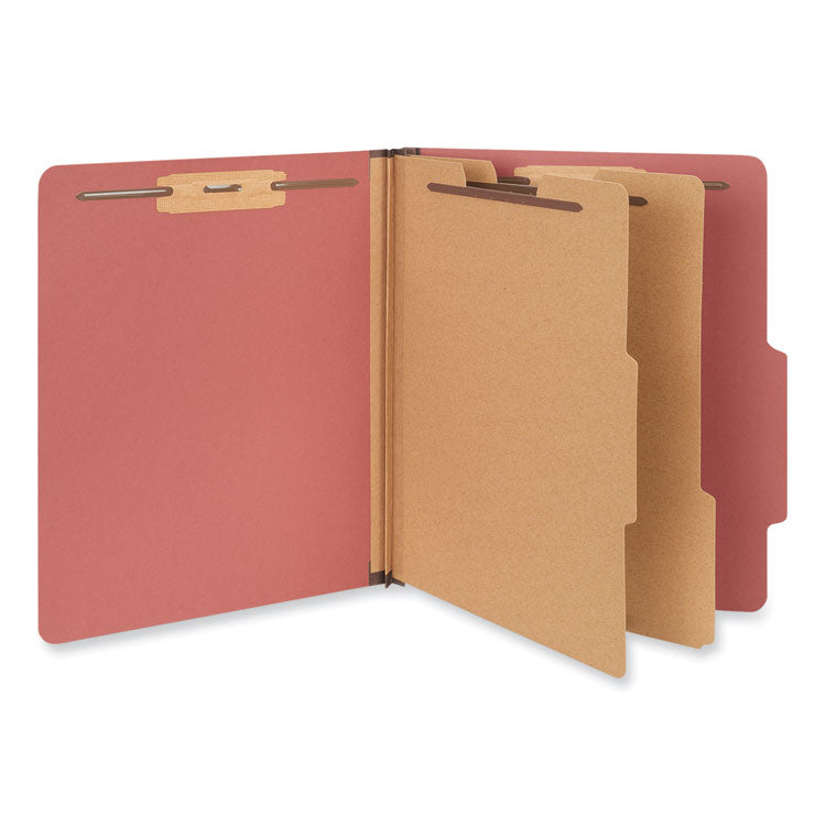 Universal - Six--Section Pressboard Classification Folders, 2 Dividers, Letter Size, Red, 10/Box