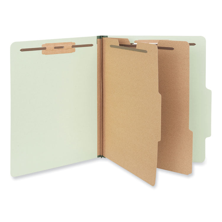 Universal - Six--Section Pressboard Classification Folders, 2 Dividers, Letter Size, Green, 10/Box