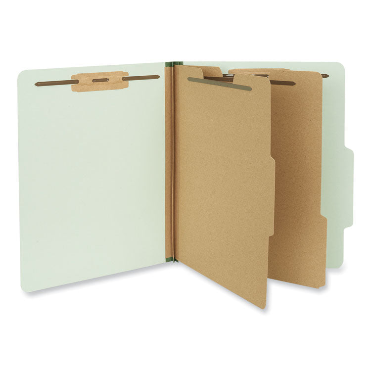 Universal - Six--Section Pressboard Classification Folders, 2 Dividers, Letter Size, Gray-Green, 10/Box