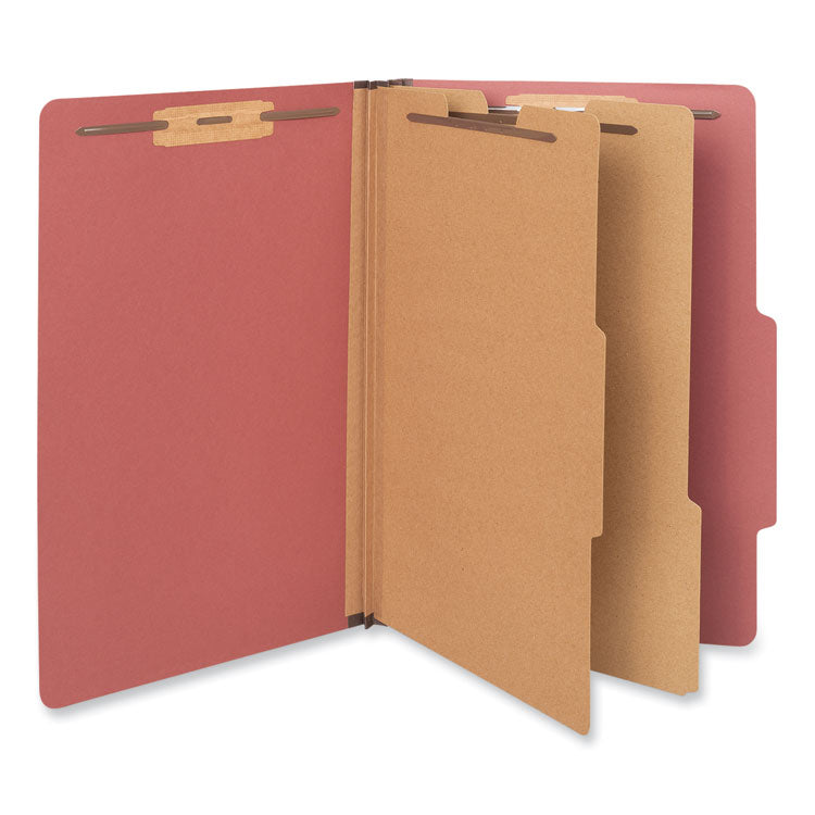 Universal - Six--Section Pressboard Classification Folders, 2 Dividers, Legal Size, Red, 10/Box