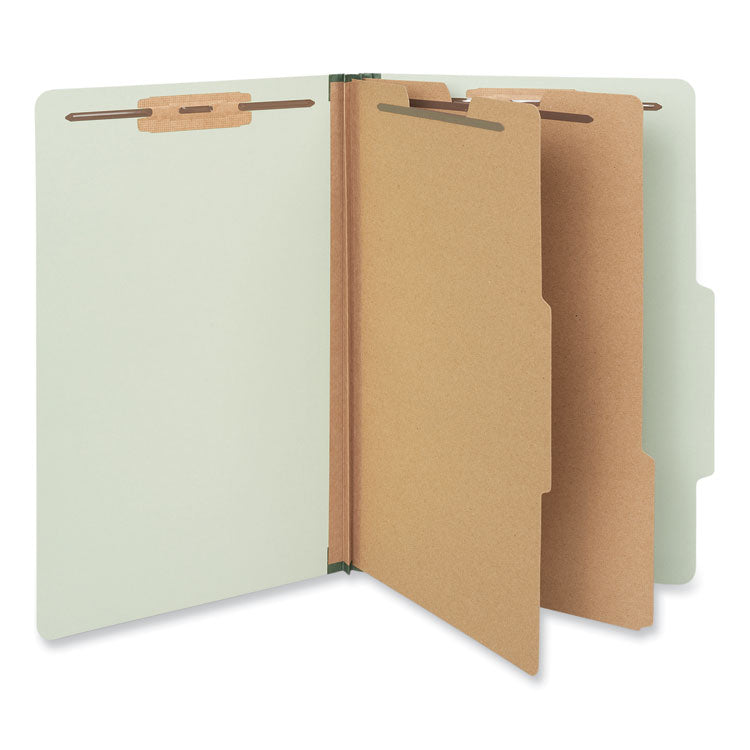 Universal - Six--Section Pressboard Classification Folders, 2 Dividers, Legal Size, Green, 10/Box