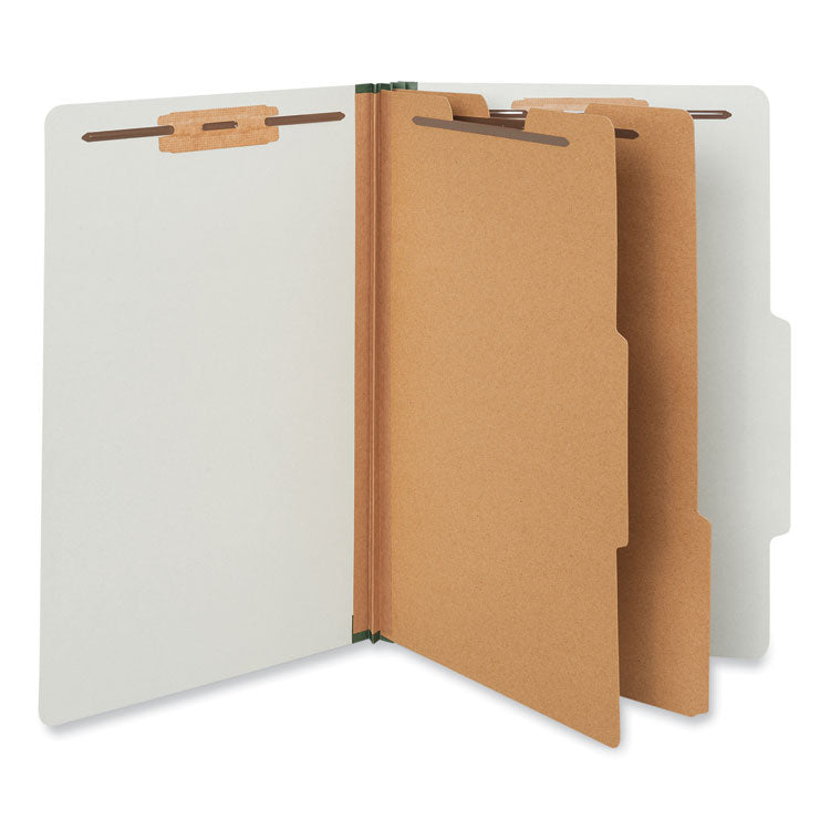 Universal - Six--Section Pressboard Classification Folders, 2 Dividers, Legal Size, Gray, 10/Box