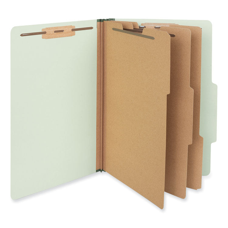 Universal - Eight-Section Pressboard Classification Folders, 3 Dividers, Legal Size, Green, 10/Box