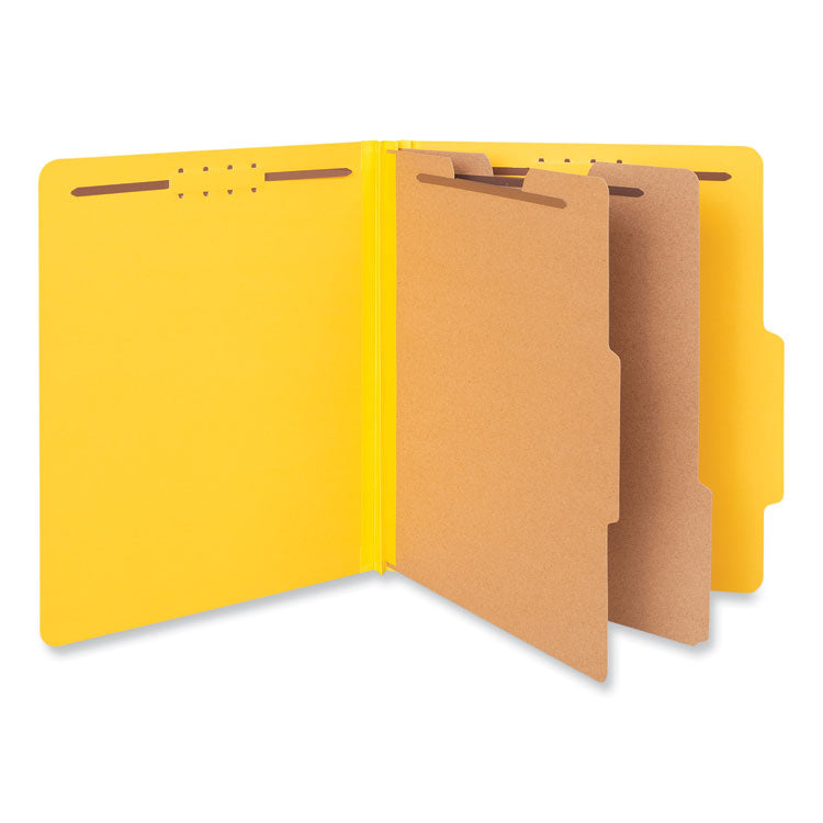 Universal - Bright Colored Pressboard Classification Folders, 2 Dividers, Letter Size, Yellow, 10/Box