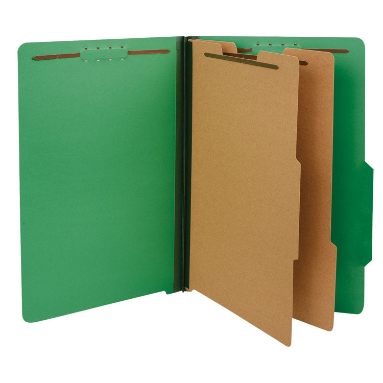 Universal - Bright Colored Pressboard Classification Folders, 2 Dividers, Legal Size, Emerald Green, 10/Box