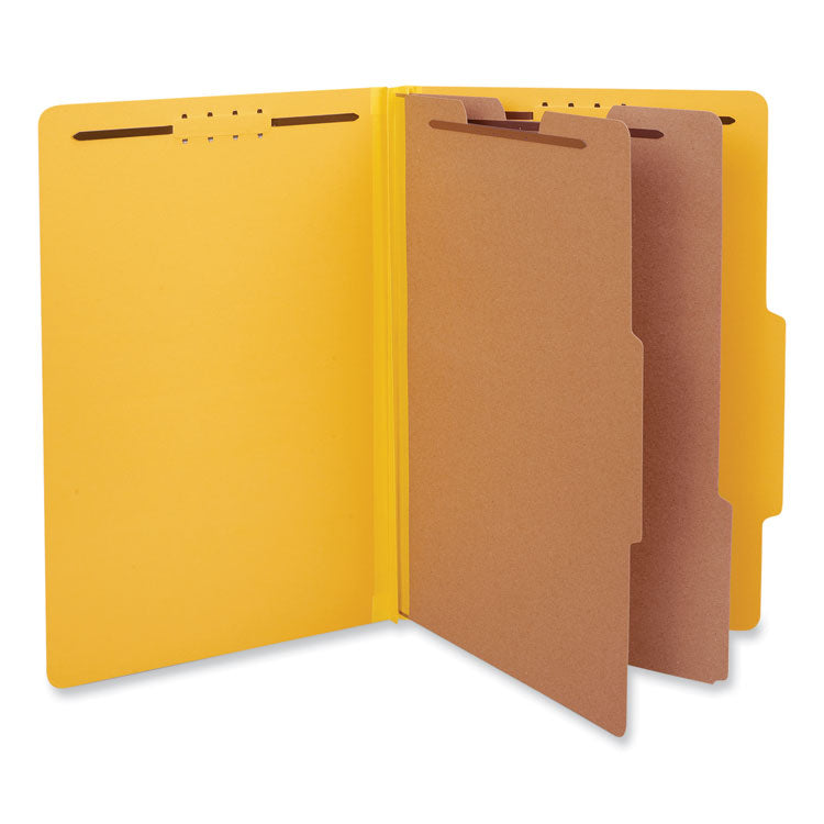 Universal - Bright Colored Pressboard Classification Folders, 2 Dividers, Legal Size, Yellow, 10/Box