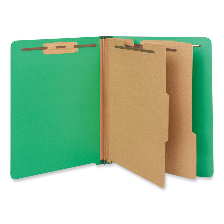 Universal - Deluxe Six-Section Colored Pressboard End Tab Classification Folders, 2 Dividers, Letter Size, Green, 10/Box