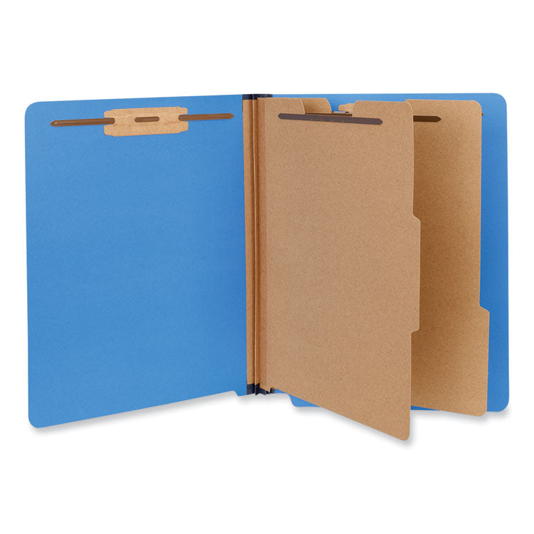 Universal - Deluxe Six-Section Colored Pressboard End Tab Classification Folders, 2 Dividers, Letter Size, Cobalt Blue Cover, 10/Box